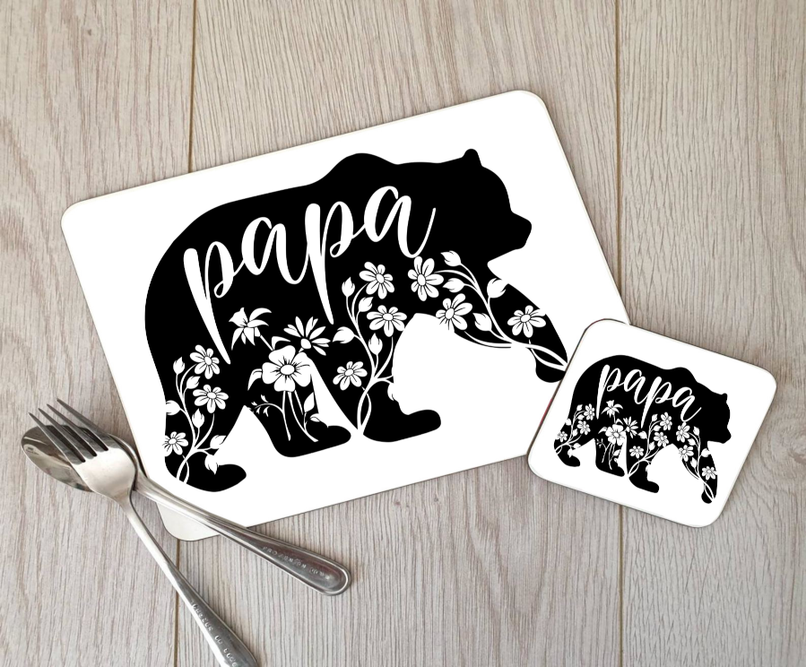 Papa Bear Hardboard Placemat and Coaster, Bear Table Setting, Be